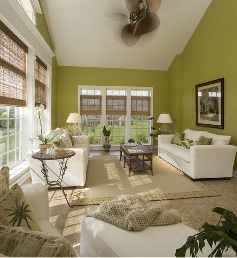 Living Room with green walls Green Painted Walls Living Room, Sage Green Family Room, Green Wall Living Room, Green Living Room Walls, Olive Living Room, Green Family Room, Green Family Rooms, Olive Living Rooms, Lime Green Bedrooms