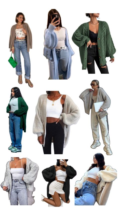 Cardigan Outfits with Jeans, Leggings, Skirt, Sweatpants, Bandeau Top, Bralette, Bodysuit, Tank Top, T shirt Outfits With Jeans, Jeans Tank Top, Long Outfit, Bralette Outfit, Cardigan Outfits, Jeans Leggings, Cardigan Long, Top T Shirt, Tshirt Outfits