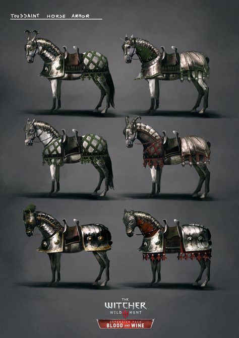 Toussaint Horse Armor Set, Marta Dettlaff on ArtStation at https://www.artstation.com/artwork/mm0Vv Witcher 3 Concept Art, Horse Barding, Knights Art, Jedi Armor, Medieval Horse, Halo Armor, Batman Armor, Horse Costumes, Alphonse Elric