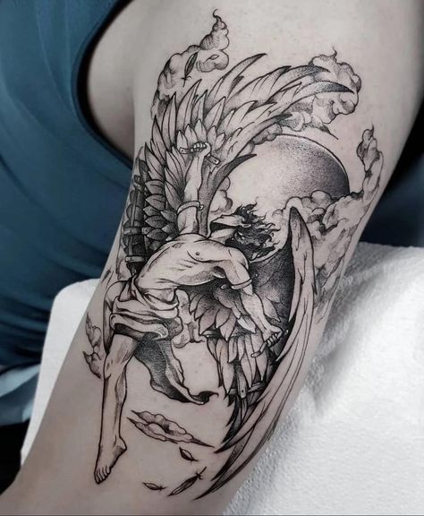 Icarus Tattoo, Tattoo Meanings, Greek Mythology Tattoos, Sick Tattoo, Angel Tattoo Designs, Mythology Tattoos, Greek Tattoos, Cool Small Tattoos, Hair Tattoos