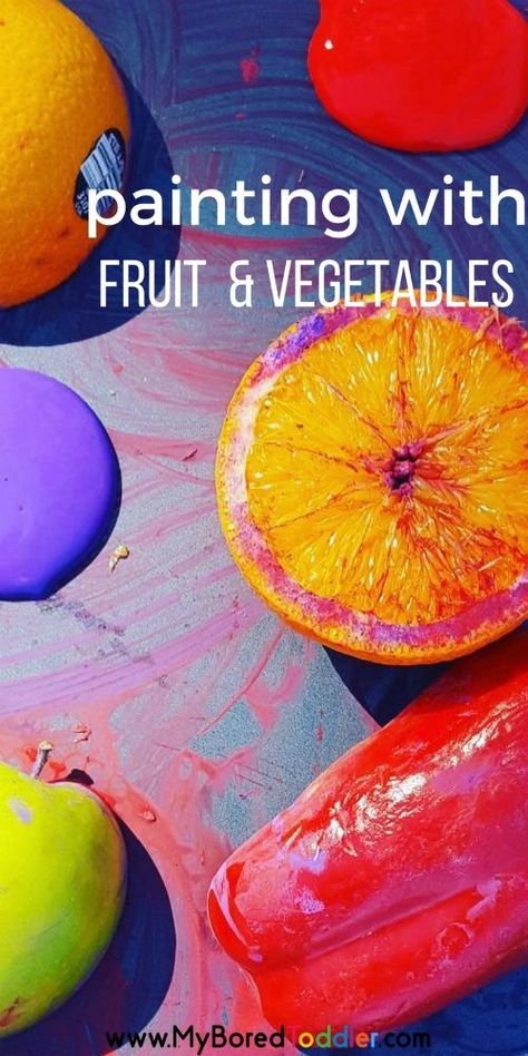 Day 2 - Painting challenge -painting with fruit and vegetables. Toddler painting Vegetables Preschool, Toddler Painting Activities, Vegetable Crafts, Vegetable Painting, Toddler Painting, Nutrition Activities, Preschool Craft, Craft Kids, Fruit Party