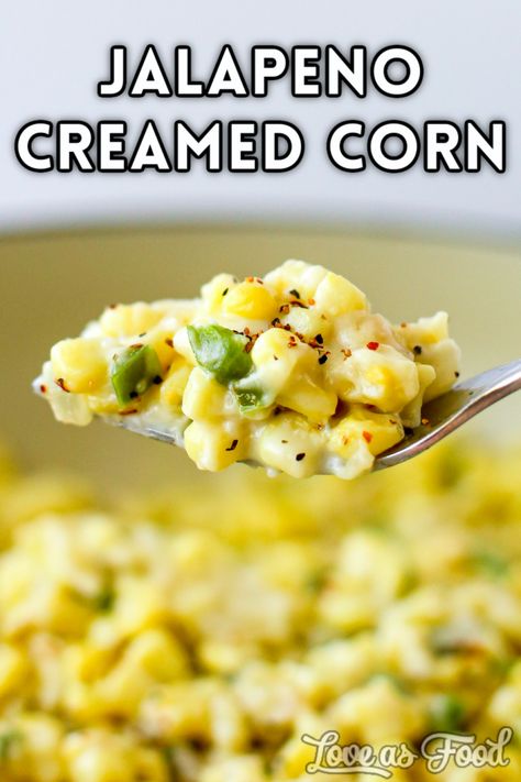 Jalepeno Creamed Corn Recipe Crockpot, Tropical Smoothie Jalapeno Corn Recipe, Corn And Jalapeno Side Dish, Spicy Cream Corn, Spicy Creamed Corn, Jalapeno Creamed Corn, Homemade Cream Corn, Corn Recipes Side Dishes, Corn Side Dish