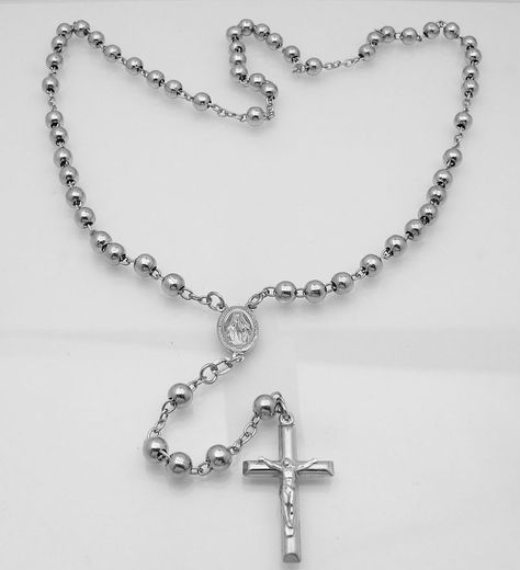 Mens Platinum Clad 925 Silver Rosary Necklace Cross 26 Cross Chain Necklace, Rosary Cross, Silver Rosary, Necklace Cross, Cross Chain, Rosary Necklace, Fine Jewellery Necklace, Rosary, Rhodium Plated