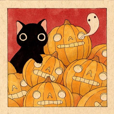 Cute And Spooky Aesthetic, Widgetsmith Halloween, Felicia Chiao, Cat Doodle, Halloween Artwork, Black Cat Art, Cat Holidays, Halloween Illustration, Halloween Drawings