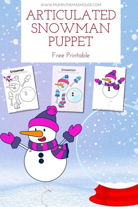 Keep your little ones entertained with this easy Christmas craft! Download our free articulated snowman puppet template—great for a fun holiday DIY activityChristmasCrafts #SnowmanPuppet #PrintableCrafts #KidsActivities #HolidayDIY #WinterCrafts #FestiveFun #CraftForKids Snowman Puppet, Snowman Craft For Kids, Puppet Template, Easy Christmas Craft, Puppet Craft, Printable Snowman, Snowman Craft, Advent Activities, Puppet Crafts