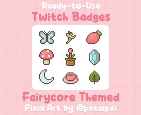 Fairycore Pixel Art, Discord Role Icons, Fairy Strawberry, Kawaii Pixel Art, Pixel Art Kawaii, Twitch Bits, Twitch Badges, Pixel Beads, Art Kawaii