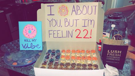 Best friend 22nd birthday gifts! Taylor Swift and donut themed 22nd Birthday Gifts, 22 Birthday Gifts For Best Friend, Birthday Gifts For Best Friend Taylor Swift, 22nd Birthday Ideas For Her, Taylor Swift 22nd Birthday, Feeling 22 Birthday Ideas, 22nd Birthday Taylor Swift, Feeling 22 Birthday Ideas Taylor Swift, Taylor Swift 22 Birthday Ideas