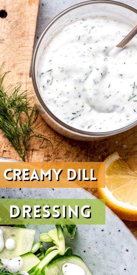 Creamy, tangy, and full of flavor, this Creamy Dill Dressing recipe will become the star of all your future salads. Dill Salad Dressing Recipe, Creamy Dill Dressing Recipe, Dill Dressing Recipe, Creamy Dill Dressing, Yoghurt Dressing, Dill Recipes, Pescetarian Recipes, Green Salads, Dill Dressing