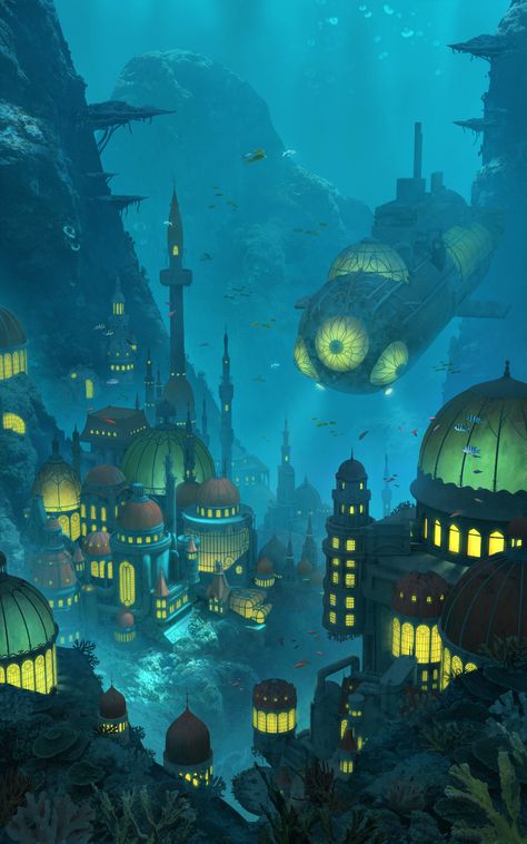 Tomislav Jagnjic, Underwater City, Sf Art, Games Art, Fantasy City, Silver Wings, Fantasy Places, Cover Image, Art Et Illustration