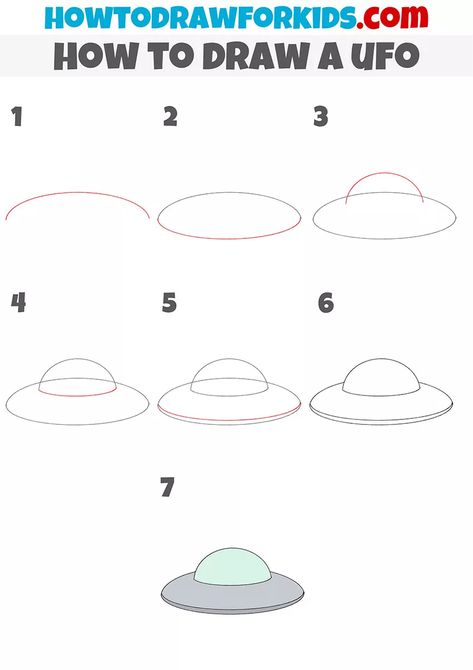 How to Draw a UFO Step by Step - Easy Drawing Tutorial For Kids Ufo Drawing, Draw Space, Astronaut Drawing, Learn To Sketch, Alien Drawings, Easy Drawing Steps, Space Drawings, How To Draw Steps, Easy Drawing Tutorial