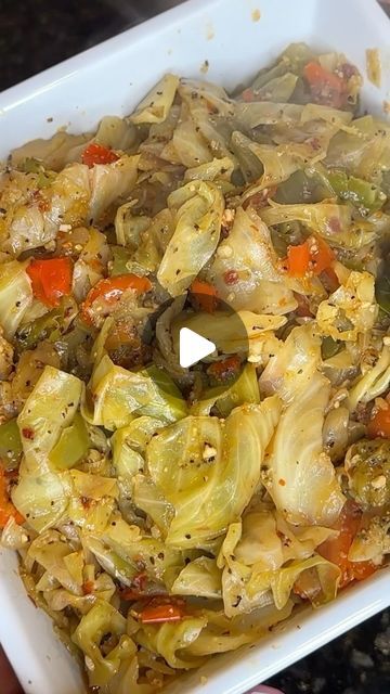 Kels’ on Instagram: "Spicy cabbage Recipe below 

Shopping List: 
Cabbage head (clean) 
Green bell peppers 
Red bell peppers 
Smoked turkey 
Chicken stock 
Table blend 
Dash Extra spicy 
McCormick all purpose

Follow for more recipes ✨ 

#easyrecipes #cooking #cabbage #spicy #spicyfood #cabbagerecipe #foodie #explore #foodstagram #quickrecipes #fy #fyp #dinner" Cabbage With Carrots Recipe, Cabbage And Spinach Recipes, Cabbage On The Grill, Oven Cooked Cabbage, Spicy Baked Cabbage, Baked Cabbage And Carrots, What To Do With Cabbage, Bake Cabbage In Oven, Spicy Cabbage