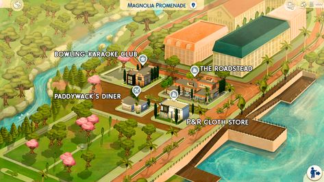 Mod The Sims - Magnolia Promenade renovation #3 | Paddywack's Diner | NO CC Sims 4 Magnolia Promenade Build, Sims 4 Magnolia Promenade, File Aesthetic, Magnolia Promenade, Oasis Springs, File Ideas, Building Inspiration, Map Layout, Sims Builds