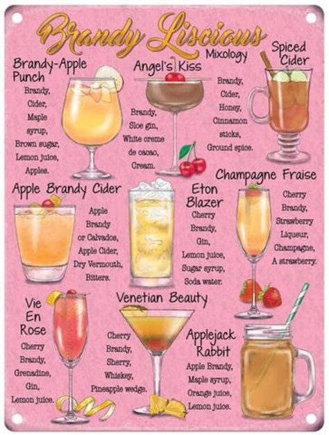 Brandy Liscious Mixology  Metal Sign Perfect for any Bar or garden Size 20cm x 15cm Cocktail Board, Brandy Cocktails, Home Bar Kitchen, Rum Cocktail Recipes, Wine Recipe, Gin Cocktail Recipes, Classic Cocktail Recipes, Mixed Drinks Alcohol, Liquor Drinks