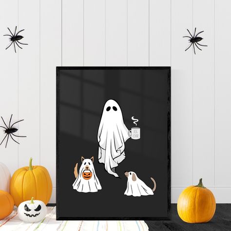 Dog Ghost Painting, Dog Ghost, Halloween Canvas Art, Creative Pumpkin Painting, Ghost Painting, Dog Pumpkin, Ghost Diy, Ghost Dog, Holiday Halloween