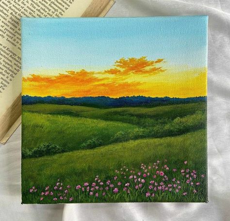 Small Painting Gift Ideas, Sunset Painting Aesthetic, Canvas Art Painting Abstract, Desain Buklet, Square Painting, Beautiful Art Paintings, Simple Canvas Paintings, Canvas Painting Tutorials, Landscape Paintings Acrylic