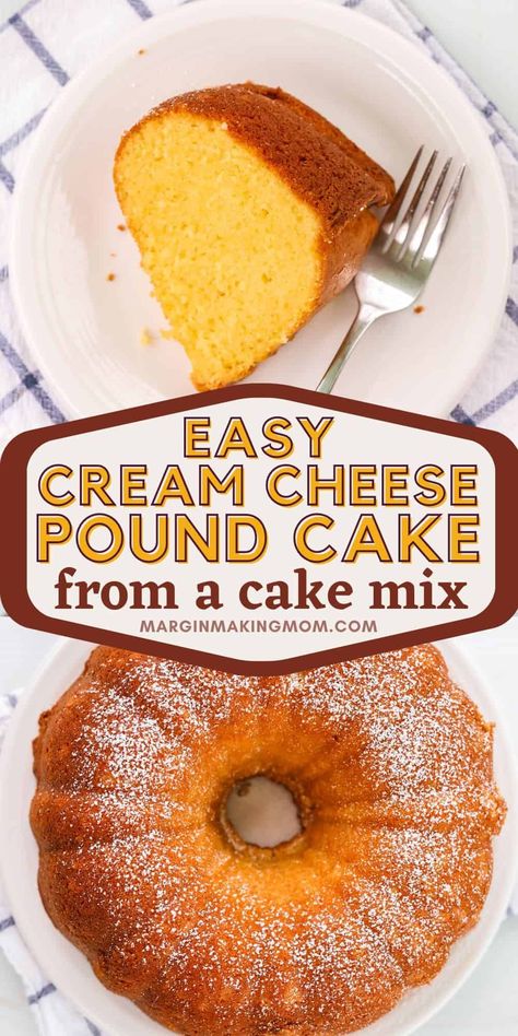 Pound Cake From Cake Mix Recipe, Cake Box Pound Cake, Box Mix Pound Cake, Lemon Sour Cream Pound Cake From Cake Mix Boxes, Lemon Pound Cake From Cake Mix Boxes With Sour Cream, White Bundt Cake Mix Recipes, Pound Cakes From Box Cake Mixes, Moist Cream Cheese Pound Cake, 4 Ingredient Pound Cake