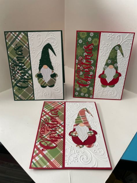 Handmade Gnome Christmas Cards, Gnome Xmas Cards, Handmade Gnome Cards, Quick And Easy Christmas Cards To Make, Homemade Cards Ideas Creativity Design, Christmas Gnome Cards Handmade, Christmas Cards Snowflakes, Gnome Christmas Card Ideas, Christmas Cards With Ornaments