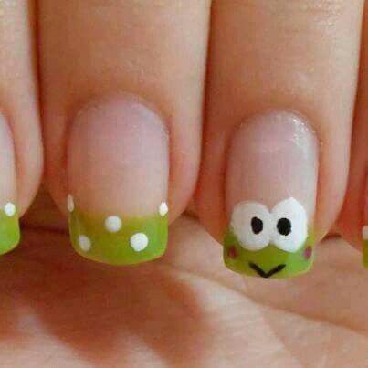 Frog nails! Do It Yourself Nails, Animal Nail Art, Hello Kitty Nails, Pink Nail Art, Animal Nails, Really Cute Nails, White Nail Designs, Nails For Kids, White Nail