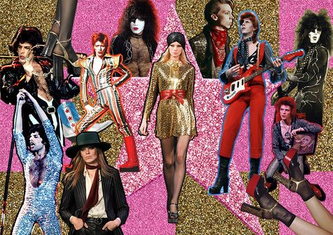 THE FASHION SUNDAE: Holiday Inspiration: 70's Glam Rock Glam Rock Outfit For Women, 70s Fashion Rock, Glam Rock 70s, Glam Rock Outfits, Glam Rock Aesthetic, 70s Glam Rock, Glam Rock Style, Glam Rock Bands, Rock And Roll Fashion