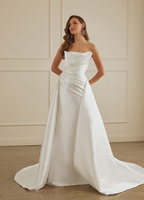 CHRISTIAN SIRIANO BRIDAL FOR AZAZIE 2002 - Wedding Dresses Wedding Dress Mikado, Wedding Dress Beaded, Vogue Wedding, Wedding Gowns Mermaid, Dream Wedding Ideas Dresses, Wedding Dresses Beaded, Satin Wedding Dress, Chapel Train, Asymmetrical Neckline