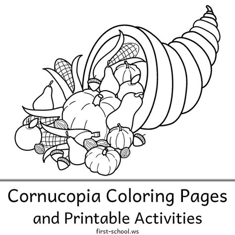 cornucopia coloring pages, horn of plenty coloring pages Cornucopia Coloring Page, Cornucopia Art Projects For Kids, Cornucopia Printable, Coloring Pages For Toddlers, Thanksgiving Projects, Horn Of Plenty, Acorn And Oak, Activities Preschool, Young At Heart