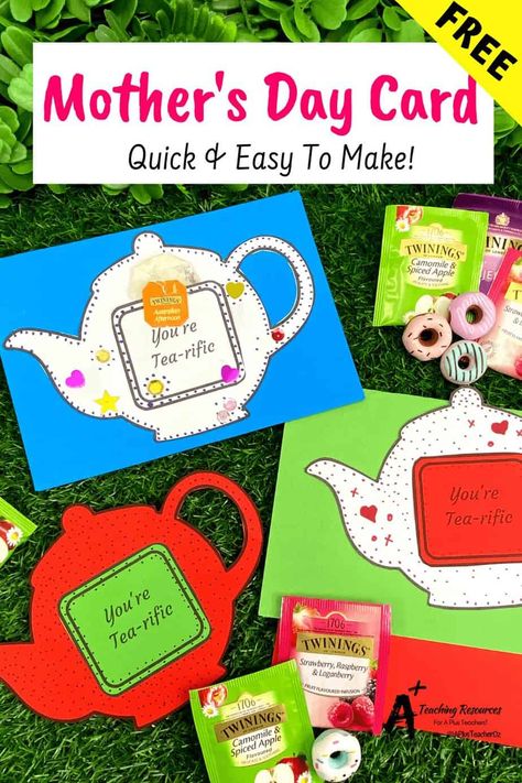 Tell Mum how much you love her with this easy printable Mother’s Day Teapot Card. This simple, fun craft idea is not just for Mother's Day it can also be used for Father's Day or Teacher Appreciation Day. Tell someone they are tea-riffic and let them enjoy a nice relaxing cup of tea. Scroll to download the FREE Template now! #mothersday Preschool Mother’s Day Tea Party, Mother’s Day Tea Craft Preschool, Mothersday Craft, Easy Mother’s Day Cards For Kids To Make, Tea Cup Card Template, Mother’s Day Tea, Mother�’s Day Classroom Activity, Teapot Template, Mother’s Day Tea Poem