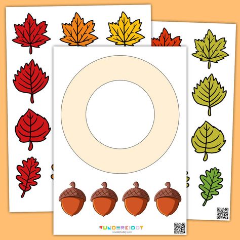 Autumn Decoration Kindergarten, Autumn Kindergarten Decoration, Autumn Decorations Kindergarten, Wreath Crafts For Kids, Diy Autumn Leaves, Autumn Leaves Wreath, Autumn Template, Autumn Puzzle, Printable Craft Templates