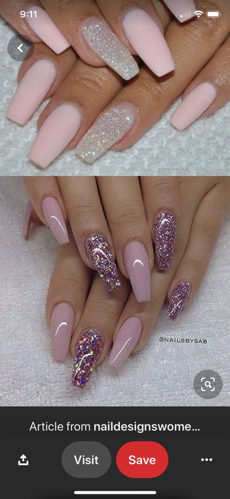 Pink Silver Acrylic Nails, Dusty Rose Nails Acrylic, Dusty Rose Nails With Glitter, Pink Nails With Silver Glitter, Mauve And Silver Nails, White Nails Rose Gold Glitter, Mauve Nails With Glitter, Rose Gold Glitter Nails, Winter Nails Pink Rose Gold