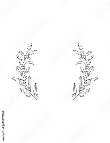 Floral Wreath Illustration, Olive Tree Tattoos, Olive Tattoo, Branch Frame, Olive Branch Tattoo, Olive Branch Wreath, Wreath Tattoo, Green Tattoos, Wreath Illustration