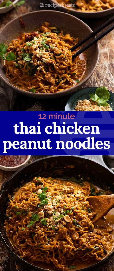 Thai Noodles With Ground Chicken, Ground Turkey Pad Thai, Thai Peanut Ground Turkey, Minced Chicken Recipes Asian, Minced Chicken Noodles, Ground Turkey Asian Noodles, Minced Chicken Recipe, Dishes With No Meat, Recipe With Minced Meat