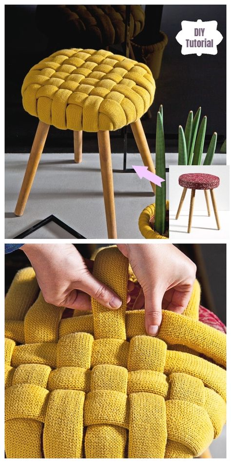 Fabric Art Diy, Diy Pouf, Koti Diy, Diy Stool, Diy Furniture Decor, Diy Dollhouse Furniture Easy, Recycled Sweater, Stool Covers, Dekor Diy