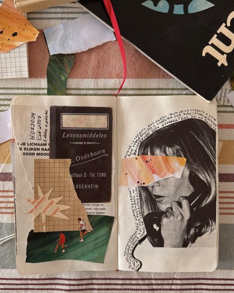 A two-page spread in my collaging notebook ⛹️ 📖 #collage #collageillustration #коллаж Collage Notebook, Notebook Collage, Art Lifestyle, Collage Illustration, Instagram A, Vintage Art, Notebook, Lifestyle, Collage