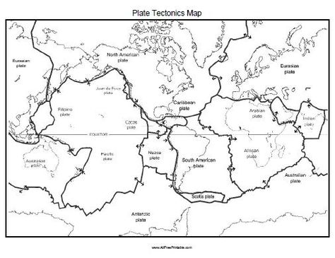 Free Printable Tectonic Plates Map                                                                                                                                                      More Tectonic Plates Map, Geography Classroom, Sixth Grade Science, Tectonic Plates, Map Worksheets, 7th Grade Science, Teaching Geography, Homeschool Geography, 8th Grade Science