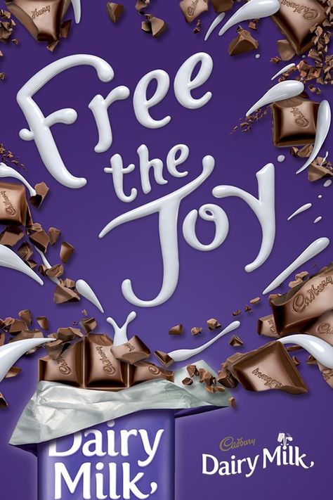 Cadbury Free the Joy Chocolate Advertising Campaign                                                                                                                                                                                 More Chocolate Advertisement Ideas, Chocolate Poster Design Ideas, Chocolate Advertising Design, Chocolate Campaign, Chocolate Poster Design, Chocolate Graphic Design, Chocolate Advertising, Chocolate Poster, Cadbury Dairy Milk Chocolate