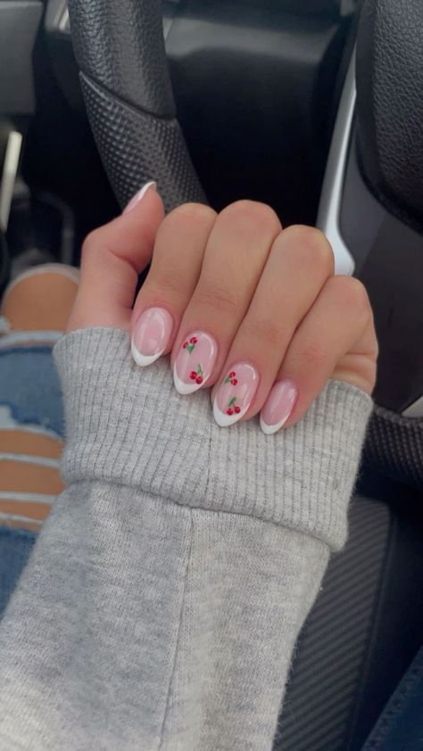 Nail Inspo French Tip, Nail Inspo French, Gel Nails Shape, Summer Gel Nails, Cherry Nails, Simple Gel Nails, Cute Gel Nails, Acrylic Nails Coffin Short, Pastel Nails