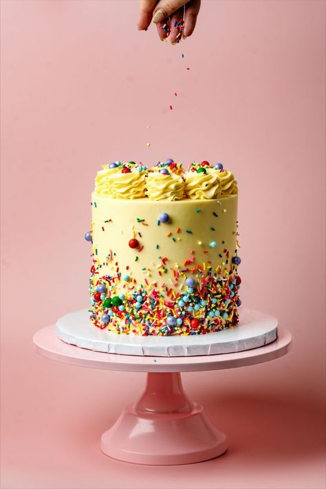 Whimsical classic birthday cake with colorful rainbow sprinkles. Vintage-inspired aesthetic cake design. Semi-custom cake orders from ECBG Studio shop. Photos by @aspenavenuestudios. Shop ECBG Cake Studio in Chicago, Illinois. Rainbow Cake Designs, Rainbow Cake Ideas, Cake Ideas For Birthday, Edible Paper Cake, Rainbow Sprinkle Cakes, Pastel Rainbow Cake, Wedding Cake Dessert Table, Colorful Birthday Cake, Rainbow Layer Cakes