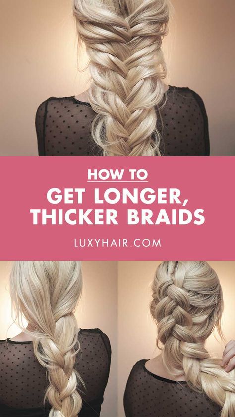 HOW TO: Longer, Thicker Braids Thick Loose Braid, How To Make Your Braid Look Thicker, How To Make A Braid Look Thicker, How To Make A Thick Braid, How To Do A Loose Braid, Chunky Braid Tutorial, Make Braids Look Thicker, Big Braid Tutorial, How To Make Braids Look Thicker