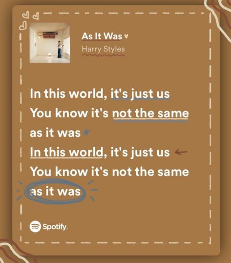 As It Was Lyrics Aesthetic, As It Was Spotify Lyrics, Lyric Core, As It Was Lyrics, Louis Core, Emo Jewelry, Aesthetic Collages, Choose Your Life, Lyrics Spotify