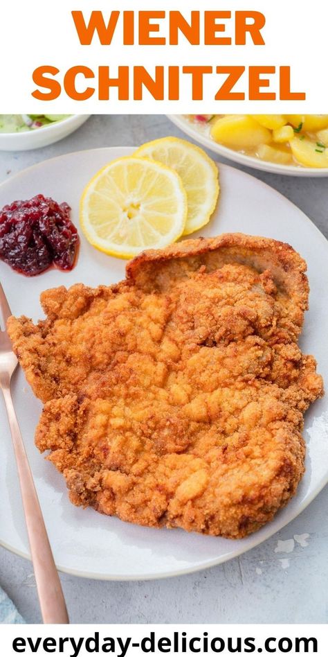 Wiener Schnitzel is a crispy breaded veal cutlet. Learn with this simple recipe how to make an authentic Wiener Schnitzel that is perfectly crispy and tender. Weinersnitchel Recipe, Veal Cutlet Recipes, German Schnitzel, Beef Cutlets, Easy German Recipes, Schnitzel Recipe, German Dishes, Schnitzel Recipes, Veal Cutlet