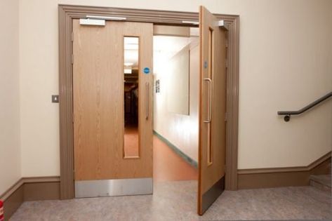 Fire Doors Design, Fire Exit, Spa And Massage, Fire Rated Doors, Outdoor Design Ideas, Veneer Door, Windows Ideas, Fire Door, Hospital Interior