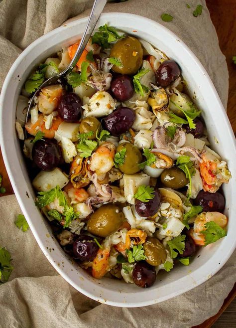 Italian Seafood Salad for Christmas Eve Recipe - Saporito Kitchen Italian Sea Food, Italian Seafood Salad Recipe, Italian Seafood Salad, Salad For Christmas, Italian Christmas Eve Dinner, Italian Christmas Eve, Seafood Salad Recipe, Italian Seafood, Italian Seafood Recipes