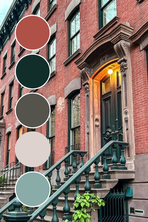 Tapping into some city vibes with this week’s color palette inspo pic…straight from the streets of NYC.   🌇🗽🍎 If you’re looking for a sophisticated, rich color palette, THIS is it.   From the warm red tones to the sleek patina, these colors evoke a sense of authority, history and warmth.  💡Expert Tip:  he PERFECT color palette should have no more than 6 colors:    🎨 2 main colors    🎨 1 lighter tone - of 1 of your main colors   🎨 1 light neutral    🎨 1 dark neutral    🎨 1 accent color Nyc Color Palette, London Color Palette, 1920s Color Palette, Entryway Colors, Color Branding, Zyla Colors, City Loft, House Color Palettes, City Vibes