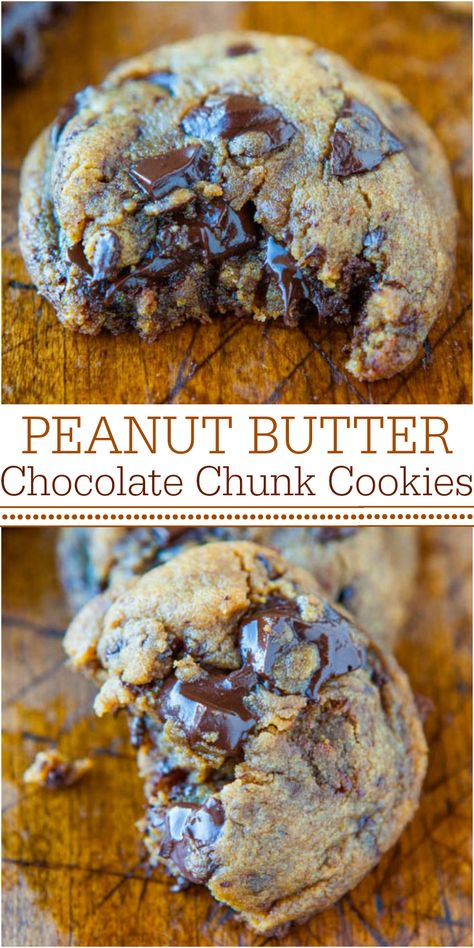 Peanut Butter Chocolate Chunk #cookies - Averie Cooks Peanut Butter Dessert Recipes, Best Peanut Butter Cookies, Averie Cooks, Desserts Keto, Peanut Butter Chocolate Chip Cookies, Peanut Butter Desserts, Best Peanut Butter, Chocolate Chunk, Chocolate Chunk Cookies