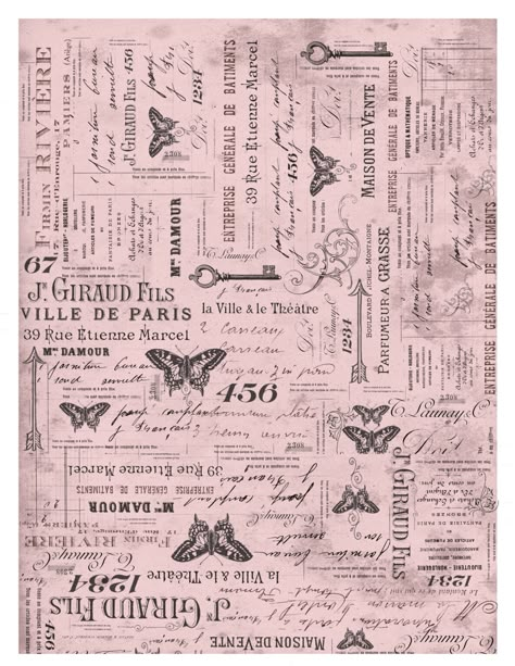 Pink french ephemera printable for DIY paper clutch School Bullet Journal Ideas, Barbie Scrapbook, About Me Bullet Journal, Aesthetic Bullet Journal Ideas, January Bullet Journal Ideas, Month Bullet Journal, Aesthetic Printable Stickers, Journal Page Printable, Vintage Aesthetic Stickers Printables