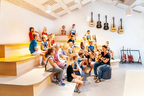 Rosan Bosch | School of the Future at Stengård School School Music Room Design, Music School Plan, Music Room School, School Basement, School Music Room, School Of The Future, Music Room Design, Cambridge School, Differentiated Learning