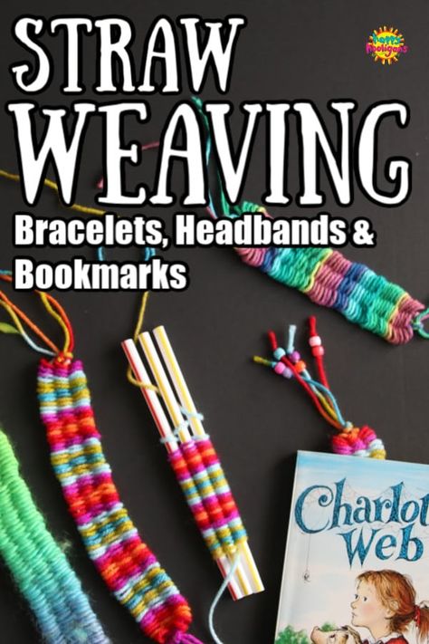 Straw Weaving is easy and fun activity for tweens and teens. They can make headbands, bracelets, necklaces and bookmarks using just 3 drinking straws and some scrap yarn. #HappyHooligans #Yarn #Crafts #Easy #Craft #Tweens #Teens #CraftCamp #CampCraft #Weaving #Homemade #ClassicCraft #FineMotor #FibreCraft Yarn Crafts Easy, Daisy Activities, Drinking Straw Crafts, Weaving Bracelets, Make Headbands, Yarn Crafts For Kids, Teen Crafts, Straw Crafts, Weaving For Kids