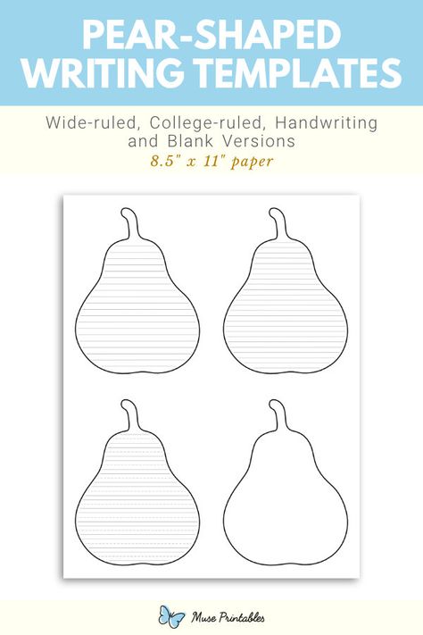 Free printable pear-shaped writing templates. This PDF download includes wide ruled, narrow ruled, handwriting, and blank versions. Download the templates at https://museprintables.com/download/writing-template/pear-shaped/ Teardrop Shape Template, Pear Template Free Printable, Vegetable Templates Free Printable, Pear Sewing Pattern Free, Pear Pattern, Writing Paper Template, Handwriting Lines, Lined Writing Paper, Sunday School Crafts For Kids