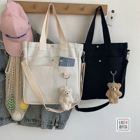 Plain Canvas Tote Bag, Korean Bags, Plain Canvas, Casual Tote Bag, Go To School, Books Art, Canvas Messenger Bag, Canvas Crossbody Bag, Bags Aesthetic