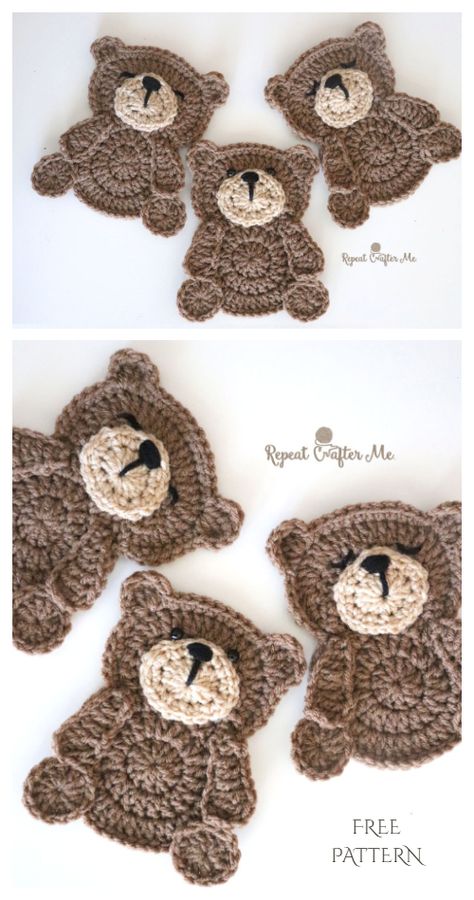 APLIQUE OSO Crochet Applique Animals, Knitted Appliques Free Pattern, Crochet Teddy Bear Applique Pattern Free, Crochet Animal Applique Patterns Free, 2d Crochet Patterns, Crochet Bear Blanket, Crochet Applique Patterns Free Animal, Crochet Motif Patterns Free, Crochet Animal Applique