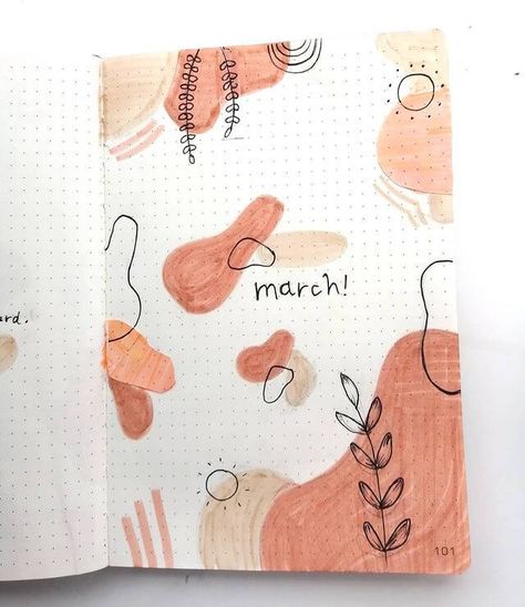 Cute Dotted Journal Ideas, Journal Ideas Design Cover, Abstract Journal Art, Boulet Journal Ideas Pages Aesthetic, Boulet Journal March, Design For Journals Notebooks, Ideas Para Boulet Journal, Journal Ideas March, Aesthetic Doodles For Journal